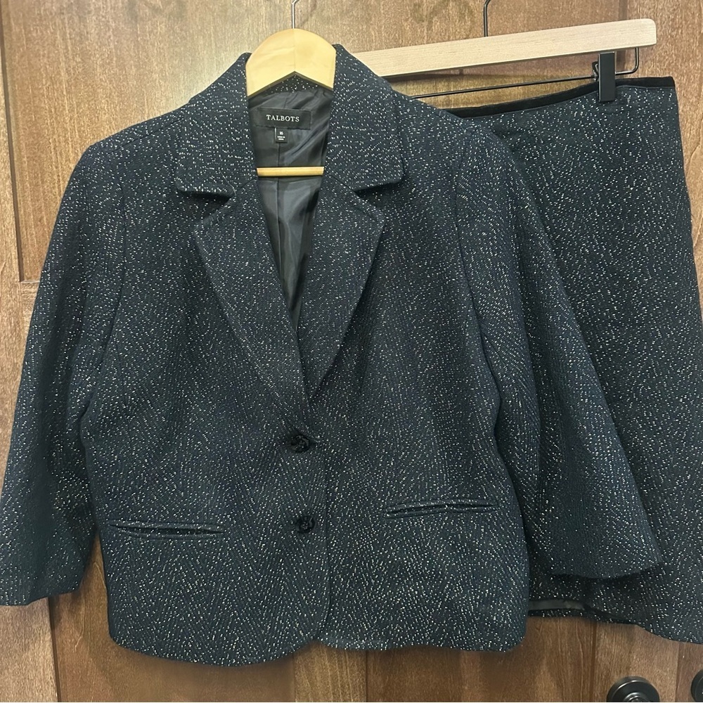 Talbots Blazer and Skirt Set - Black with Gold Metallic Accents